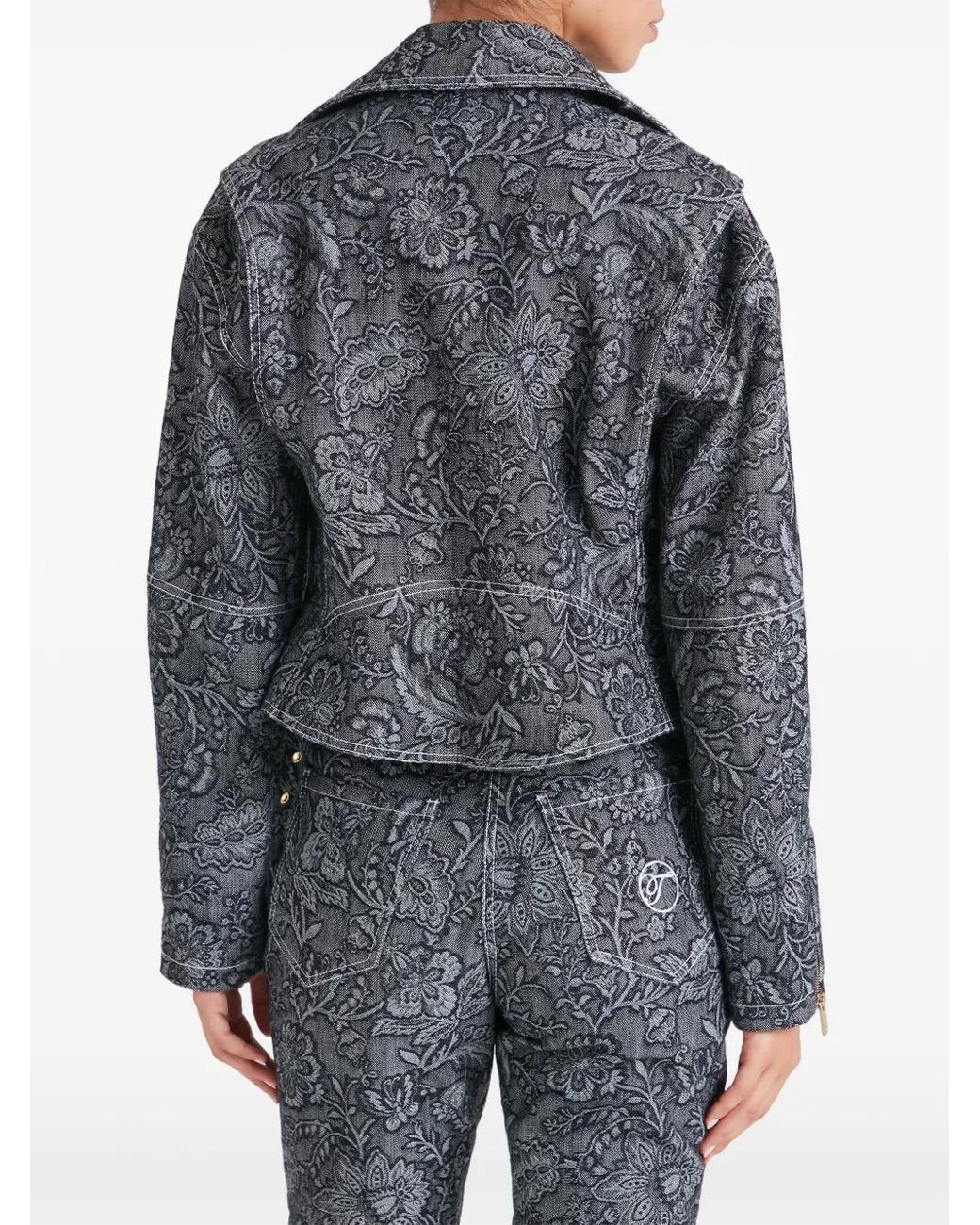 Temperley London Gray Floral-Print Belted Biker Jacket