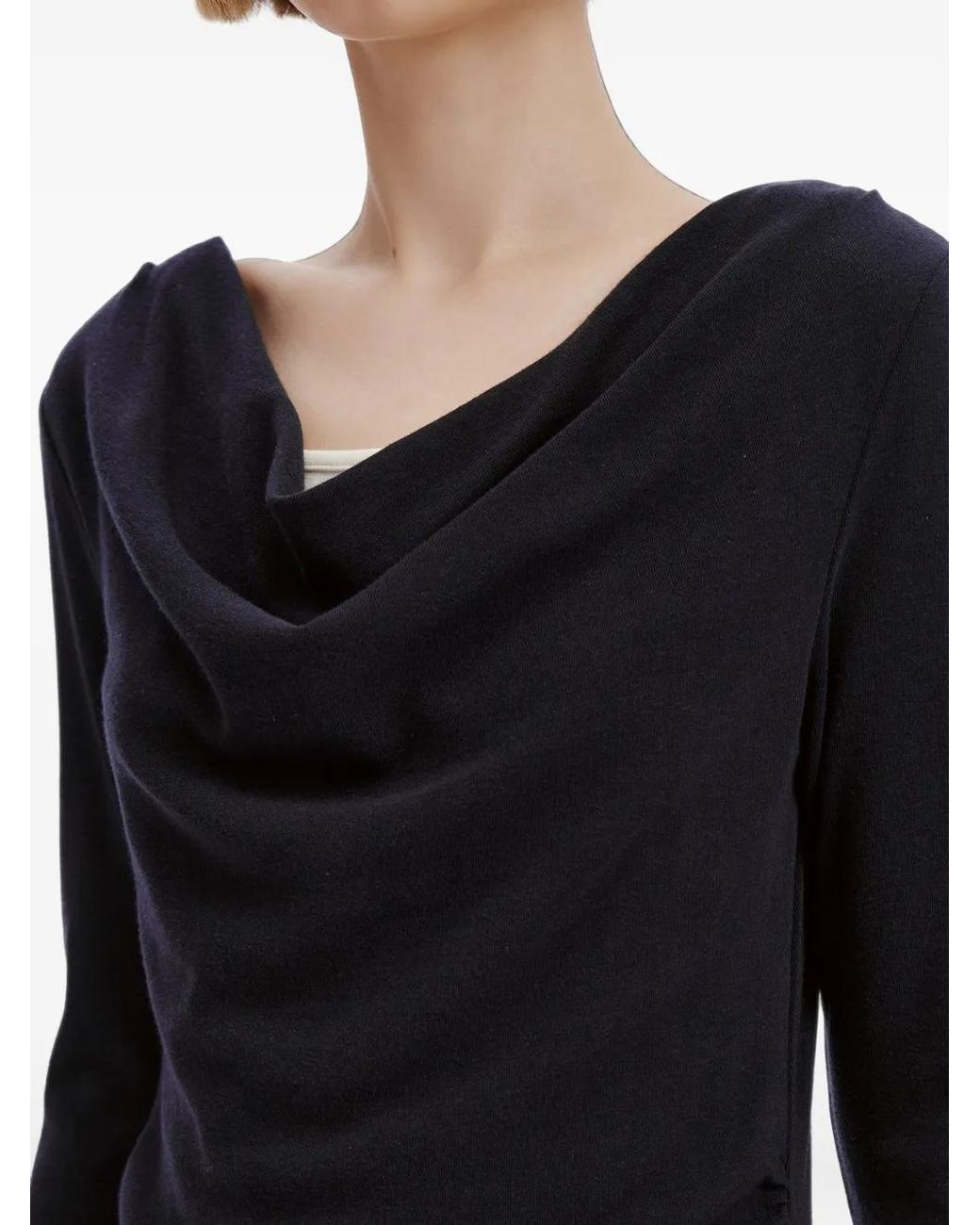 B+ AB Blue Cowl-Neck Layered-Effect Top