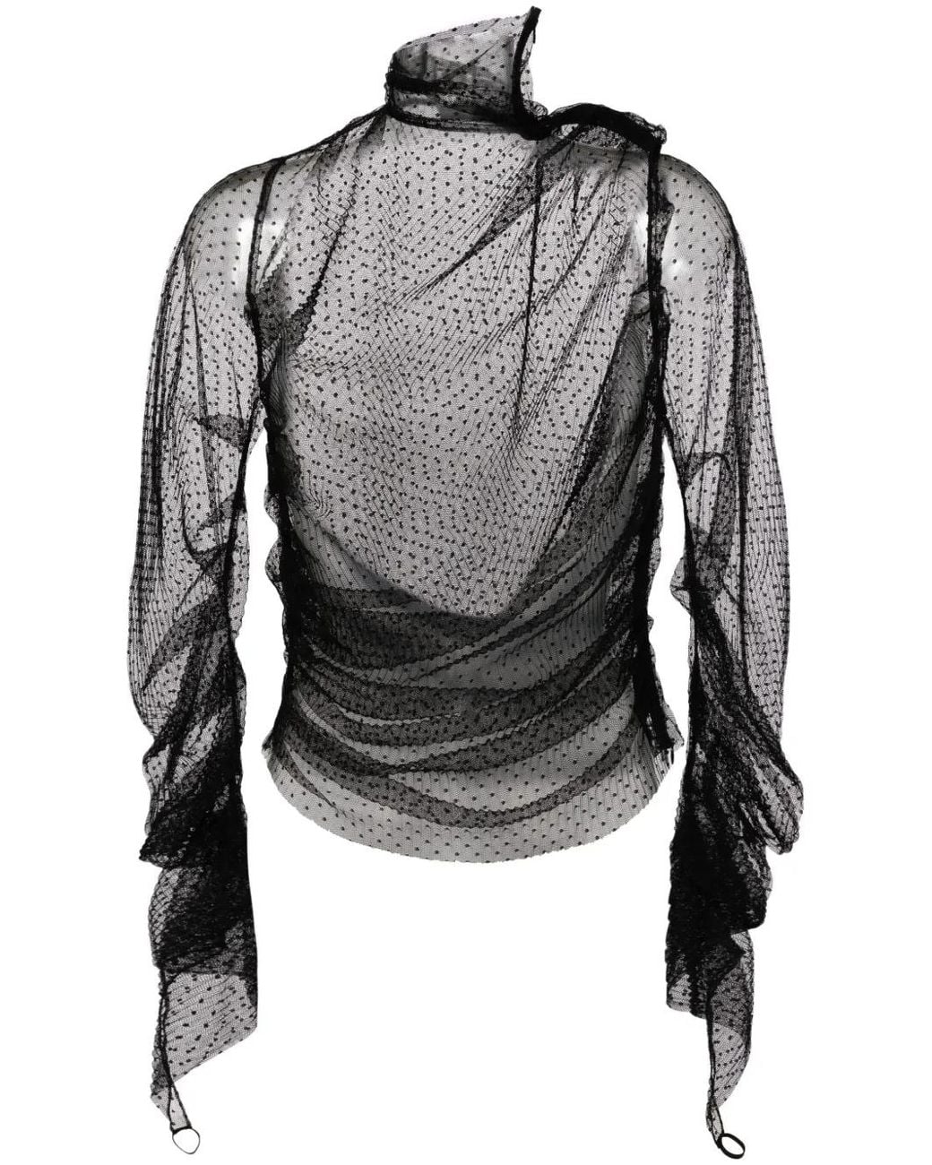 ALAINPAUL Gray Point-D'Esprit Tulle Top