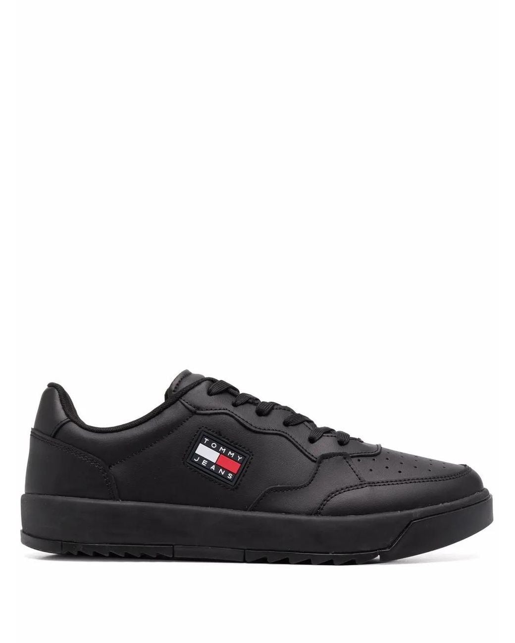 Tommy Hilfiger Black Logo-Patch Low-Top Sneakers for men
