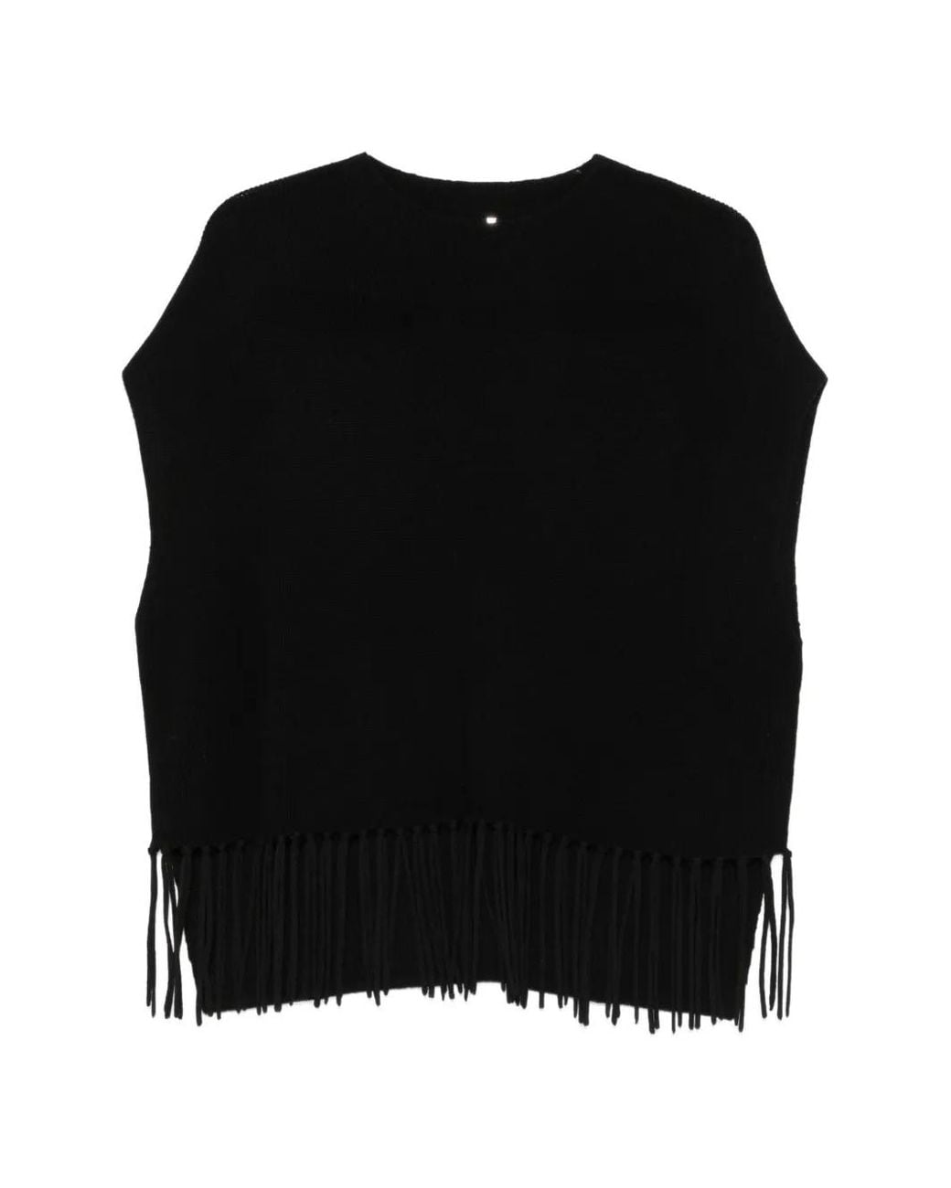 Patrizia Pepe Black Fringe-Trimmed Poncho