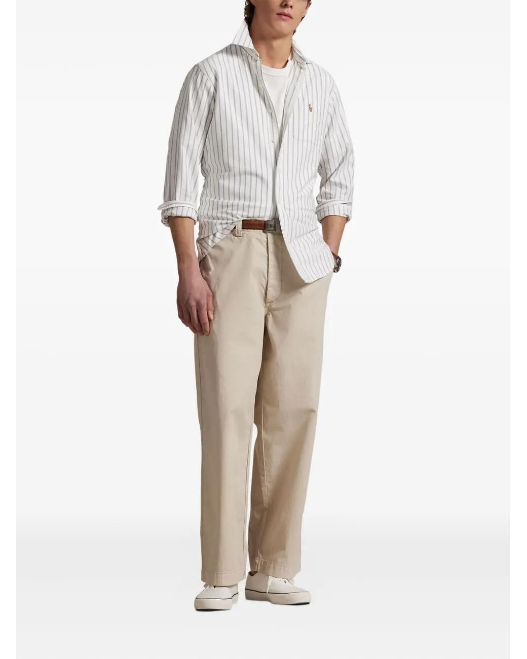 Polo Ralph Lauren Striped Oxford Shirt in White for Men | Lyst
