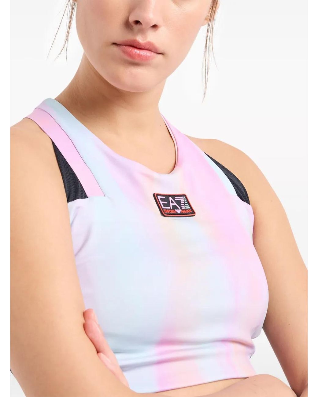 EA7 Blue Watercolour Logo-Appliqué Sports Bra