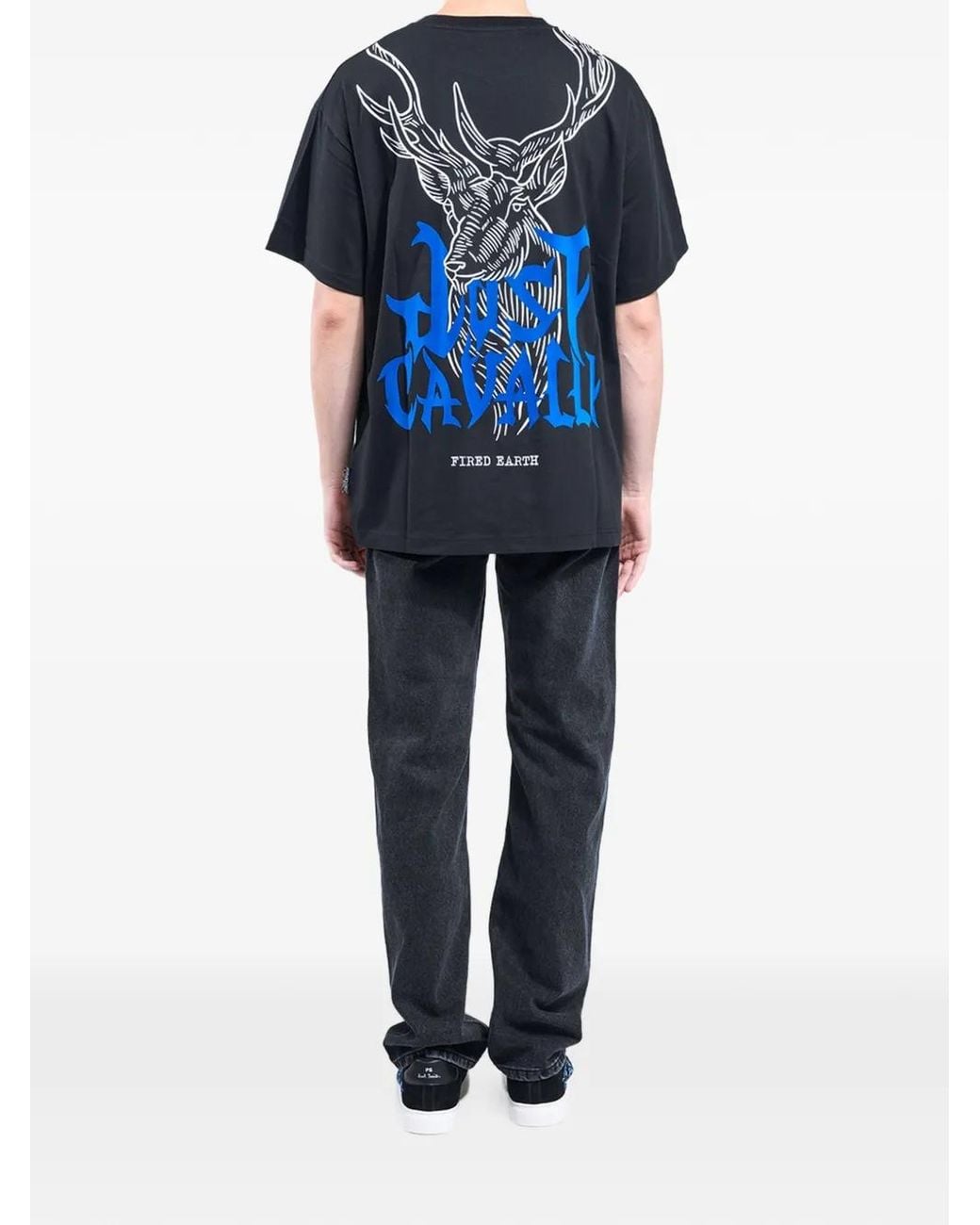 Just Cavalli Blue Logo-Print Deer-Graphic T-Shirt for men