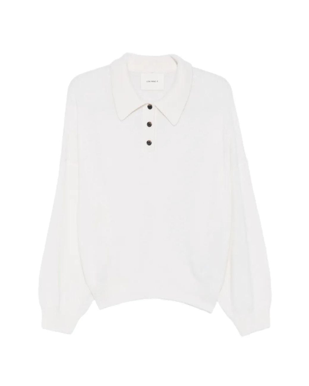 Lisa Yang White Etta Polo-Collar Sweater