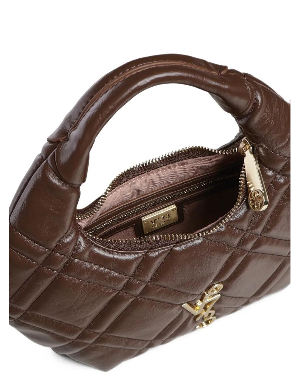 V73 Brown Diaspro Quilted Logo-Plaque Tote Bag