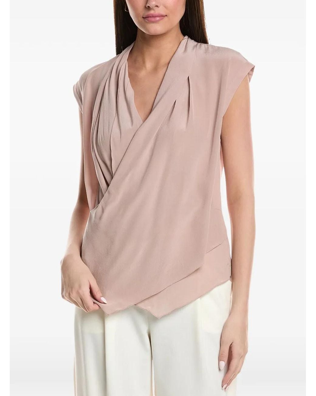 Brunello Cucinelli Natural Draped Silk Top