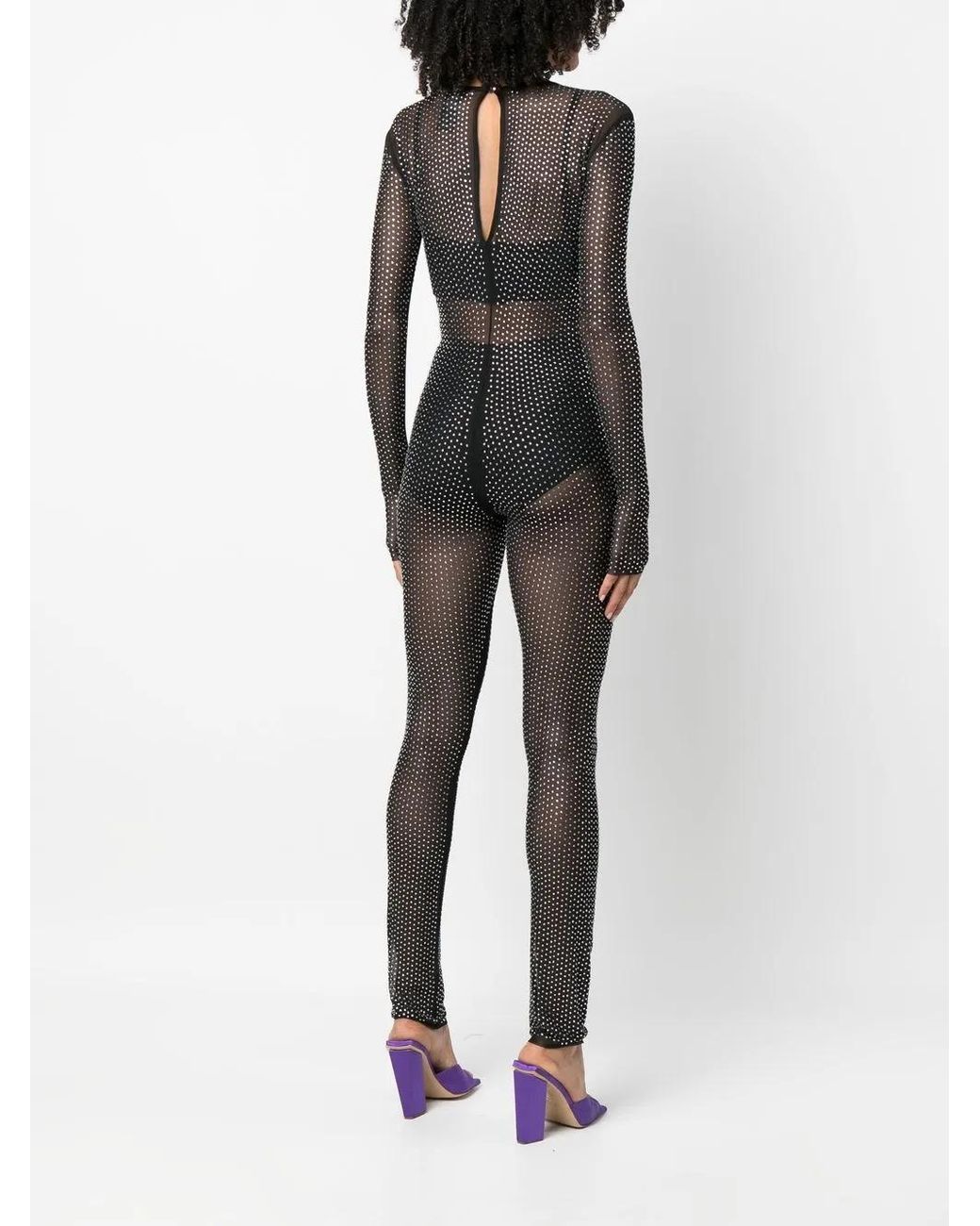 Patrizia Pepe Black Sheer Crystal-Embellished Jumpsuit