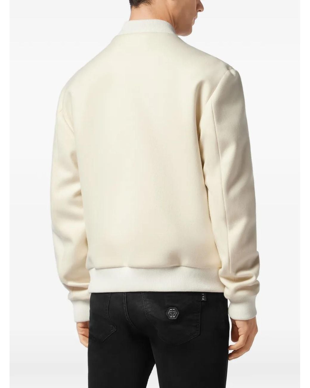 Philipp Plein Natural Wool Bomber With Transparent Strass for men