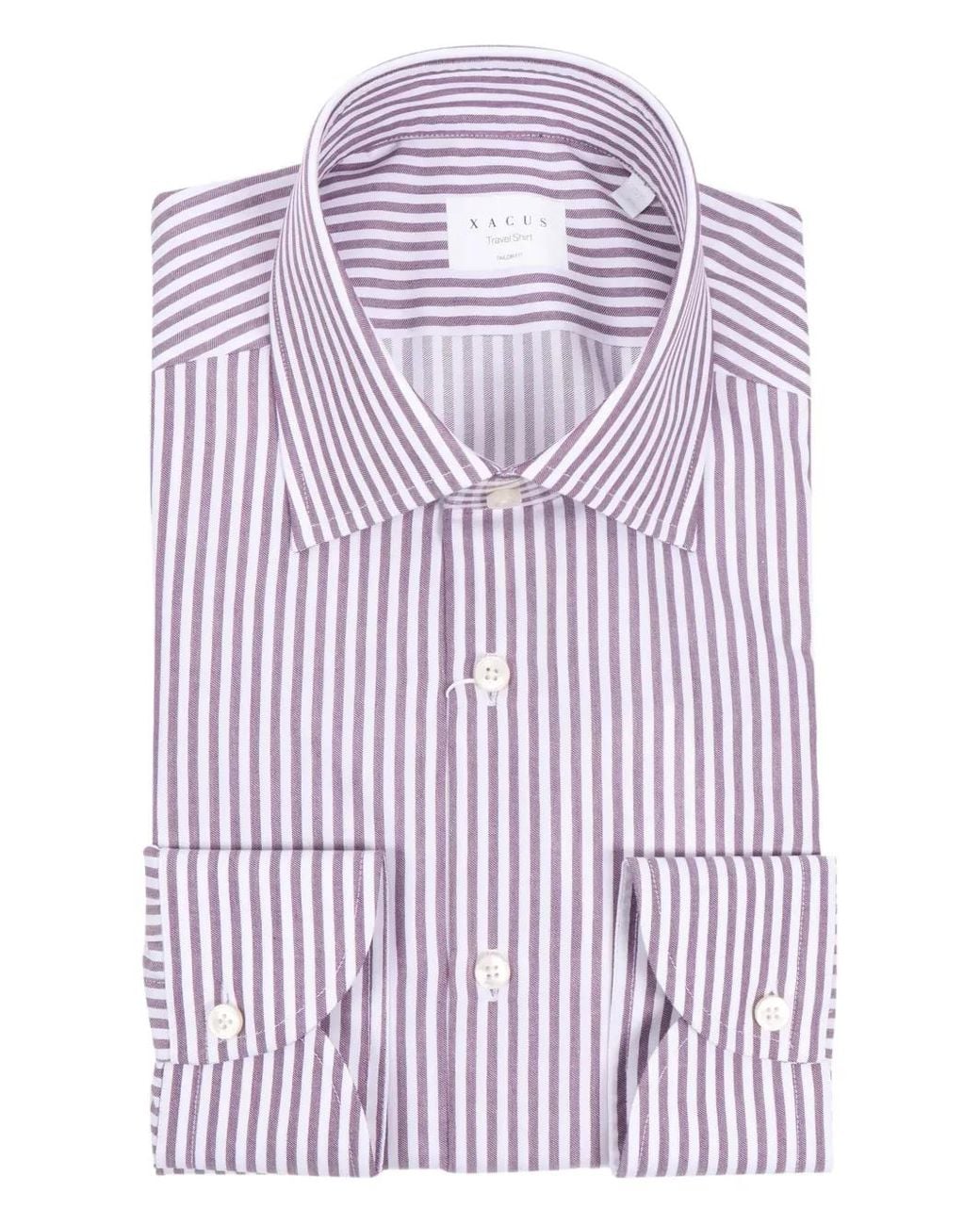 Xacus Purple Striped-Pattern Long-Sleeve Shirt for men