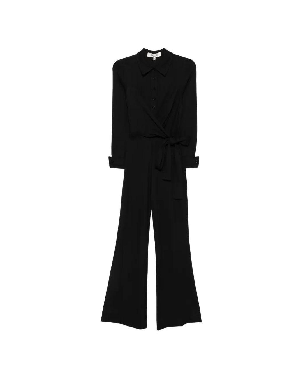 Diane von Furstenberg Black Michele Wrap-Front Long-Sleeve Jumpsuit