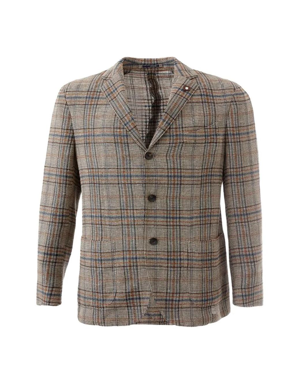 Lardini Gray Plaid-Pattern Single-Breasted Blazer for men