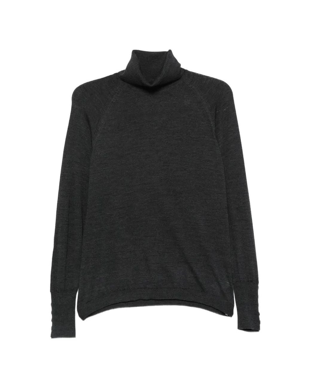 Alpha Studio Black Button-Cuff Roll-Neck Sweater