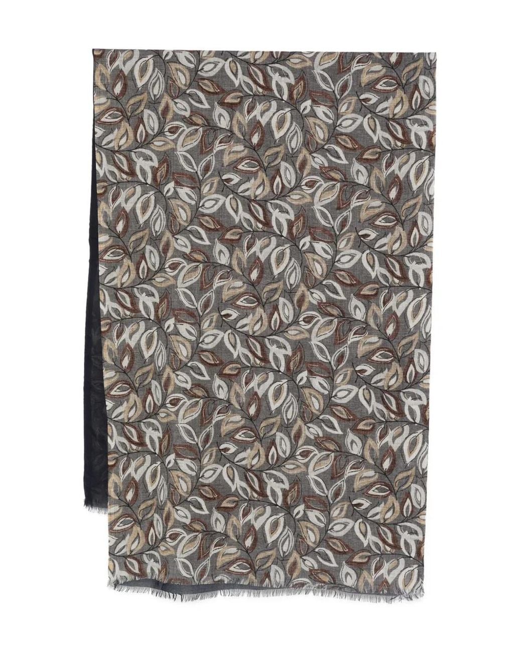 Dell'Oglio Gray Leaf-Print Fringed Scarf for men