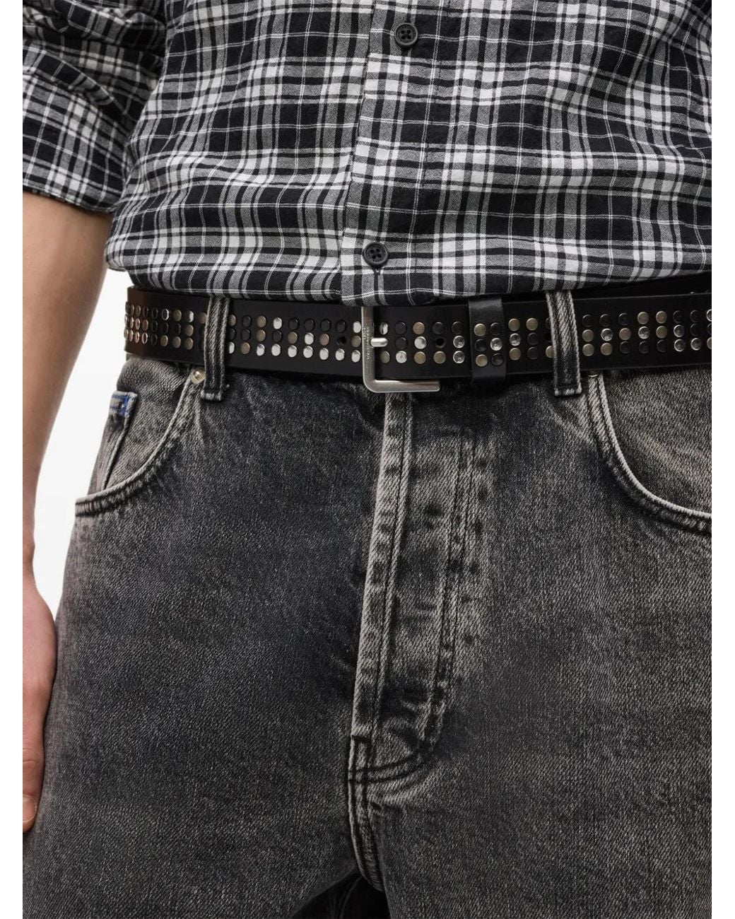 Karl Lagerfeld Black Stud-Embellished Leather Belt for men