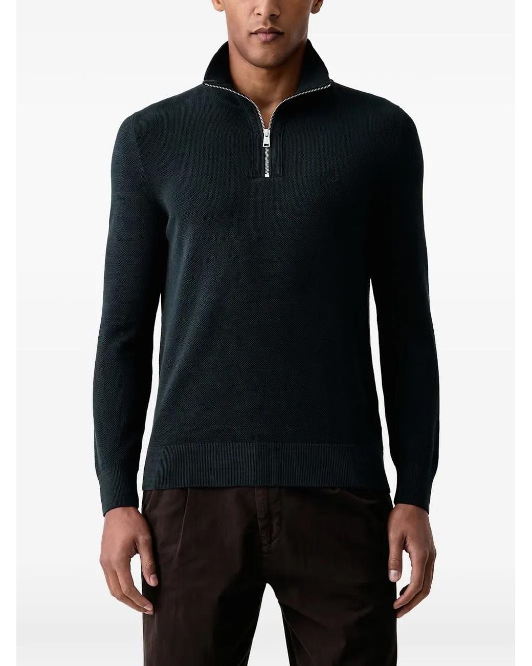Marc O' Polo Black Quarter-Zip Waffle-Knit Sweater for men