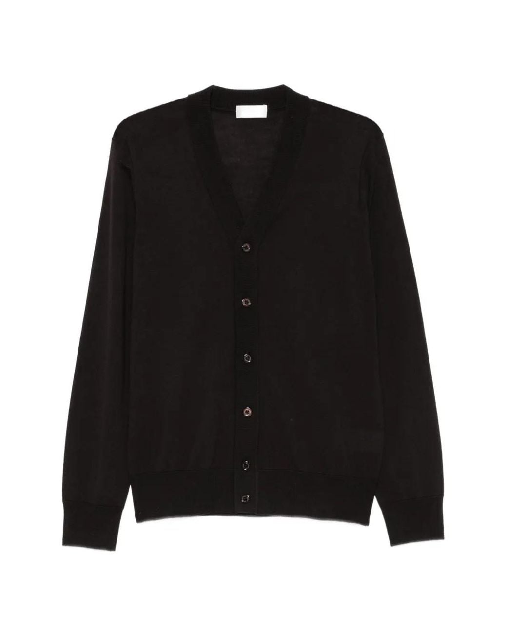 Paolo Pecora Black Fine-Knit Button-Up Cardigan for men