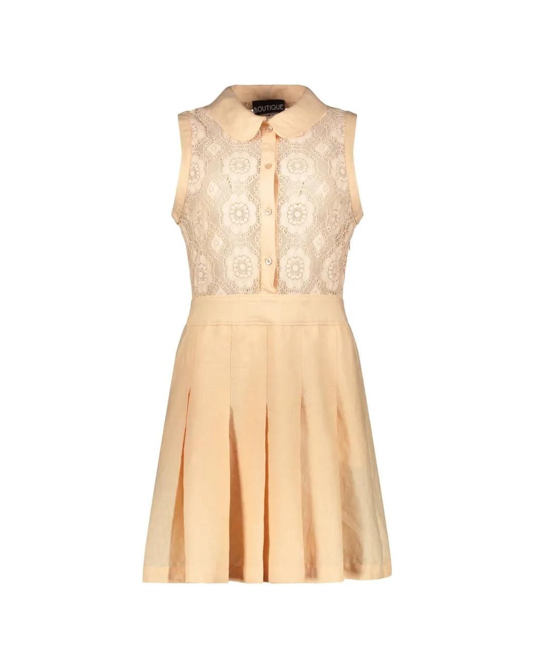 Boutique Moschino Natural Lace-Panel Pleated Mini Dress