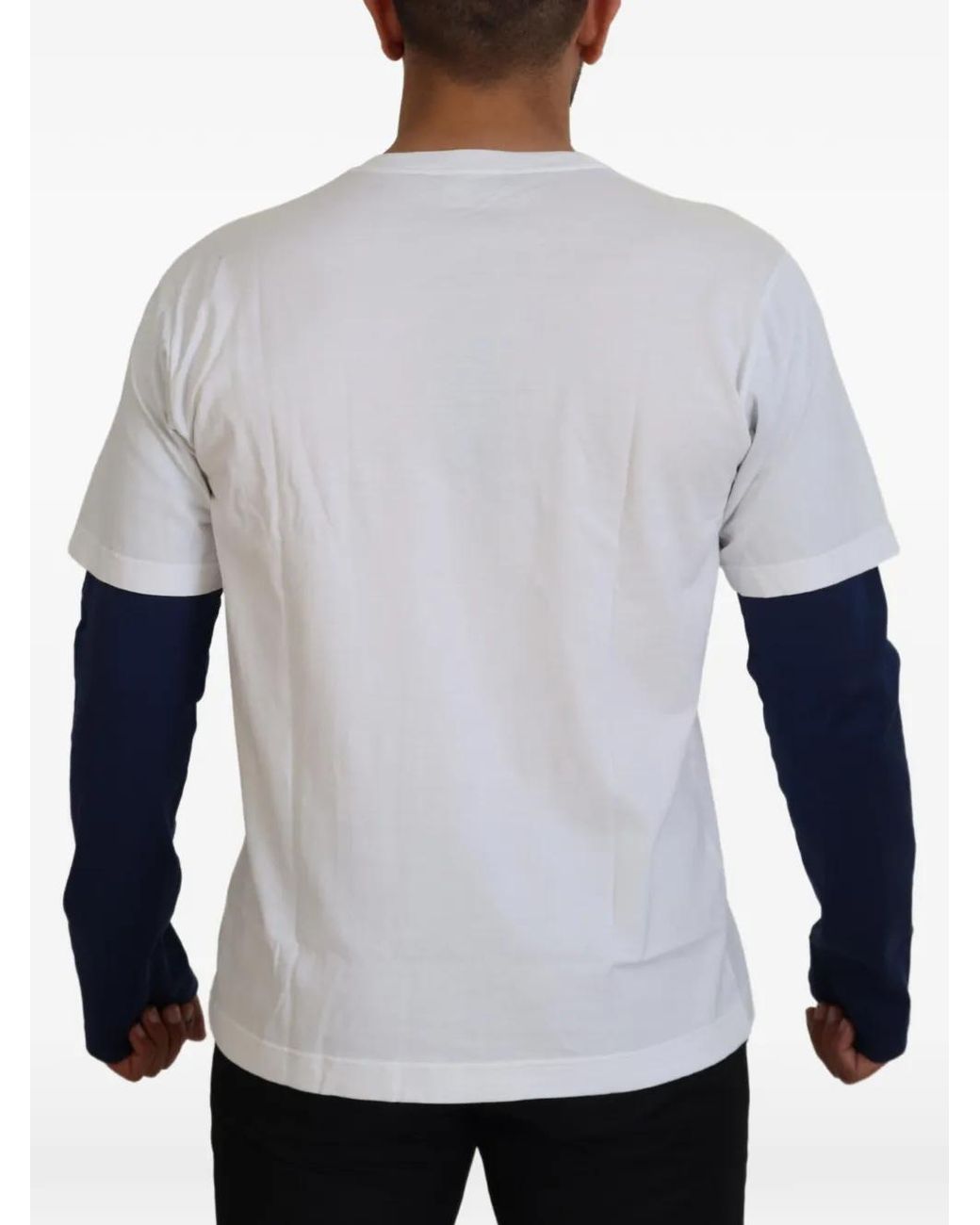 Dolce & Gabbana Gray Logo-Print Layered-Sleeve Sweater for men