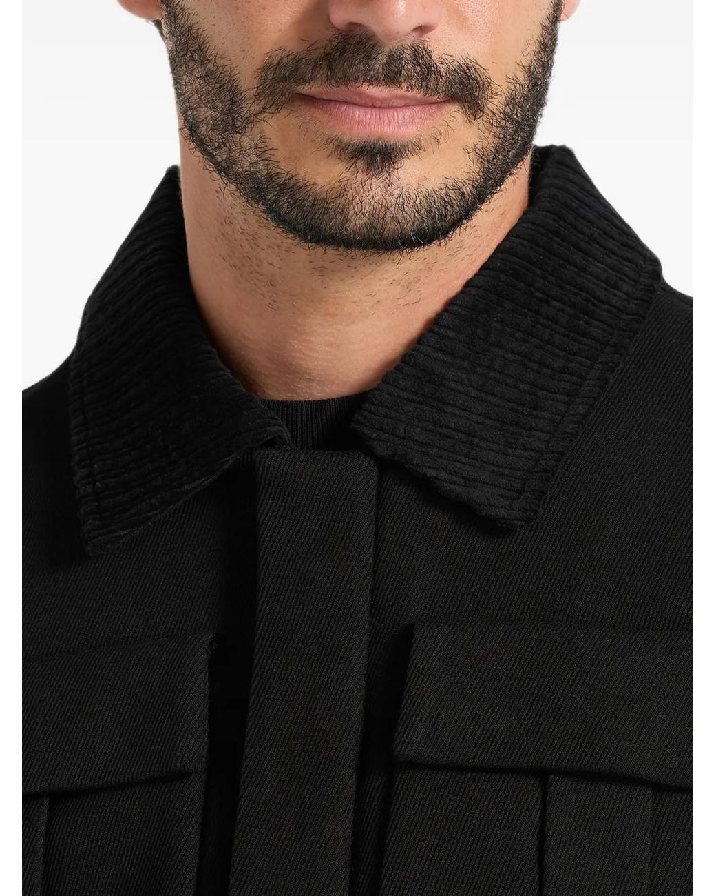 Manière De Voir Black Twill Trucker Jacket With Velvet Collar for men