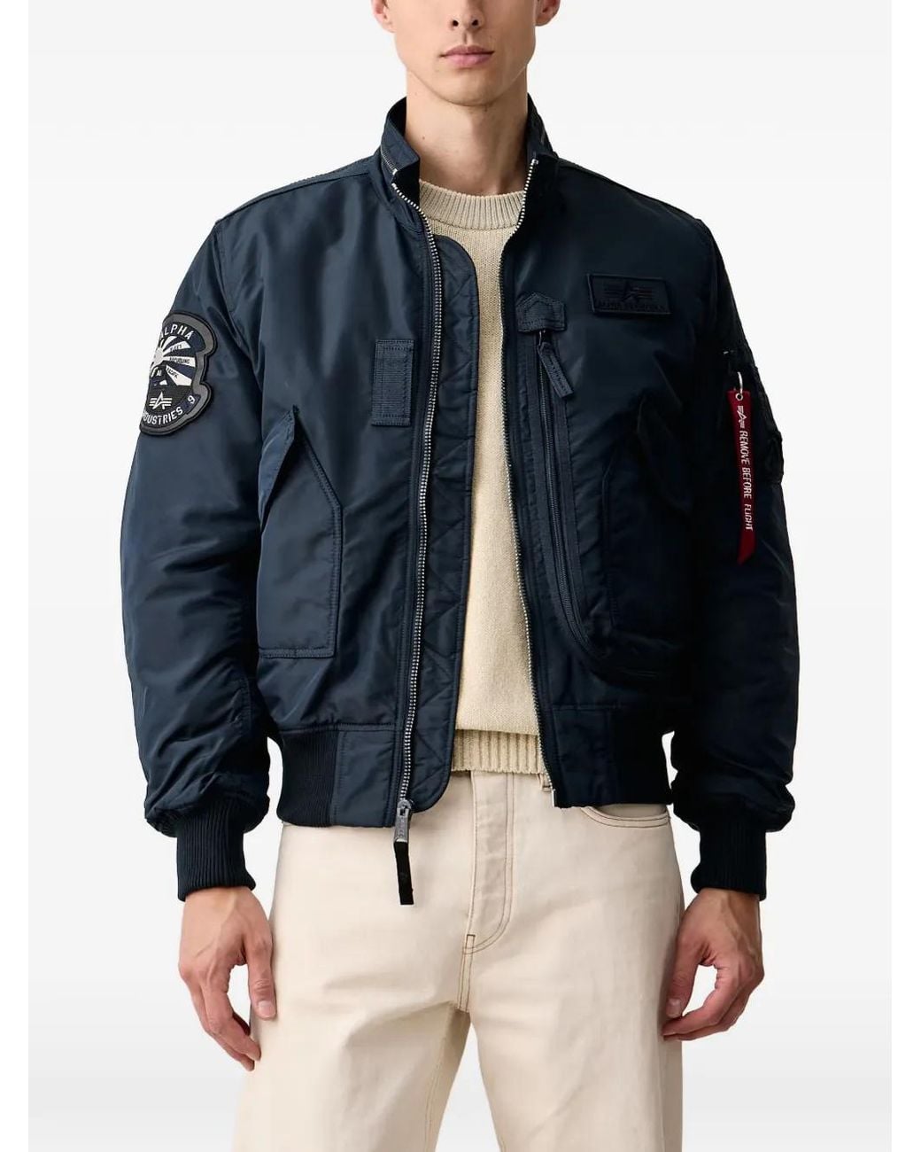 Alpha Industries Blue Logo-Patch Bomber Jacket for men