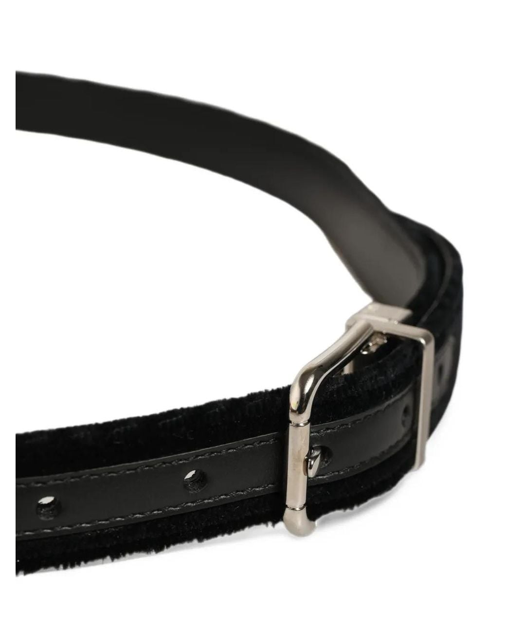 Dolce & Gabbana Black Velvet-Effect Buckle Belt for men