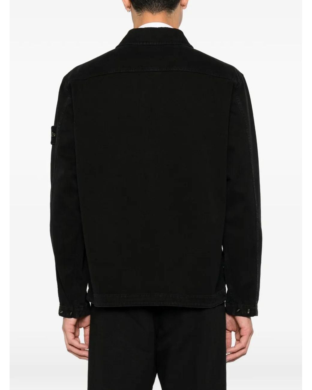 Stone Island Black 1200012 Organic Panama Cotton Old Effect Overshirt for men