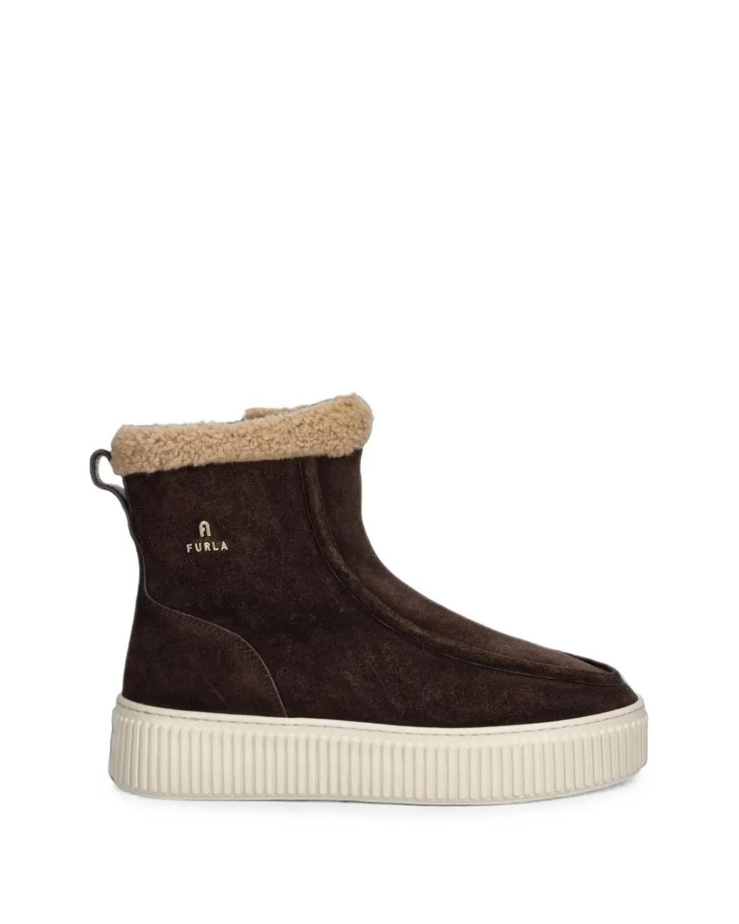 Furla Brown Shearling-Trim Suede Boots
