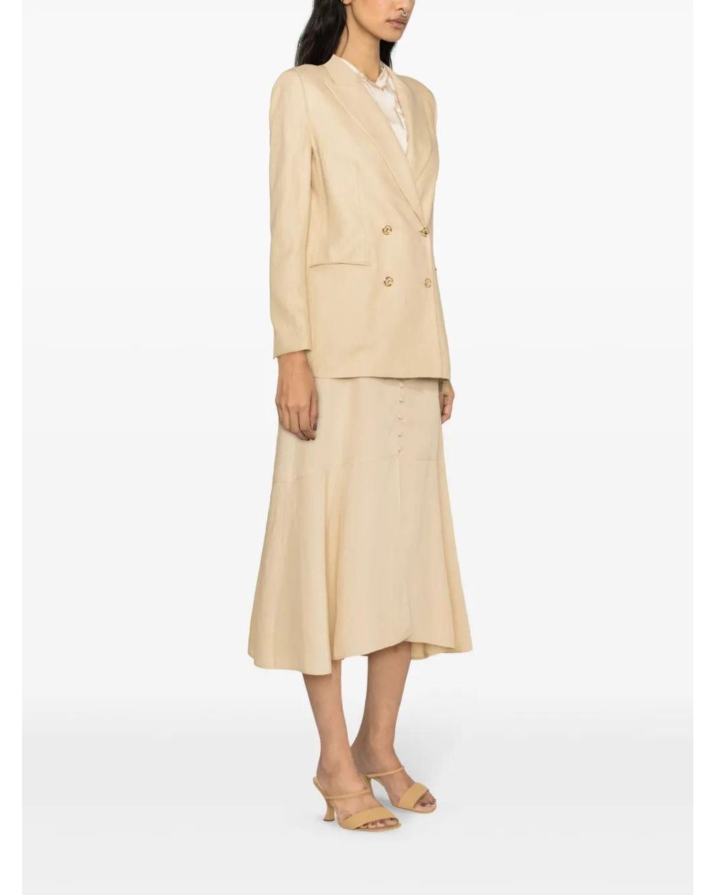 Twinset Natural Double-Breasted Twill Blazer