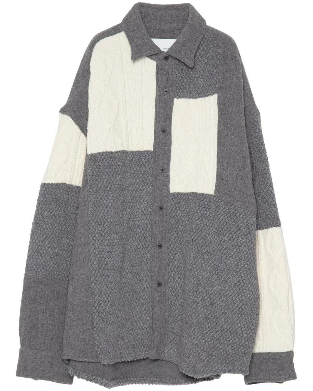 Yoshio Kubo Gray Long-Sleeve Knitted-Panels Shirt for men