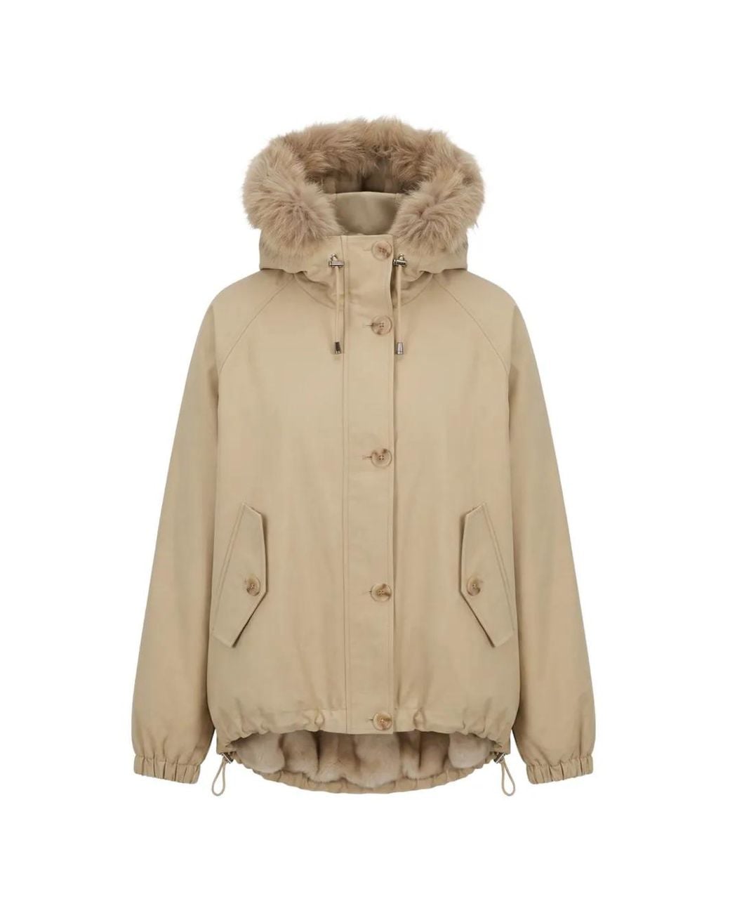 VALENTINI 1972 Natural Faux-Fur Trim Hooded Coat
