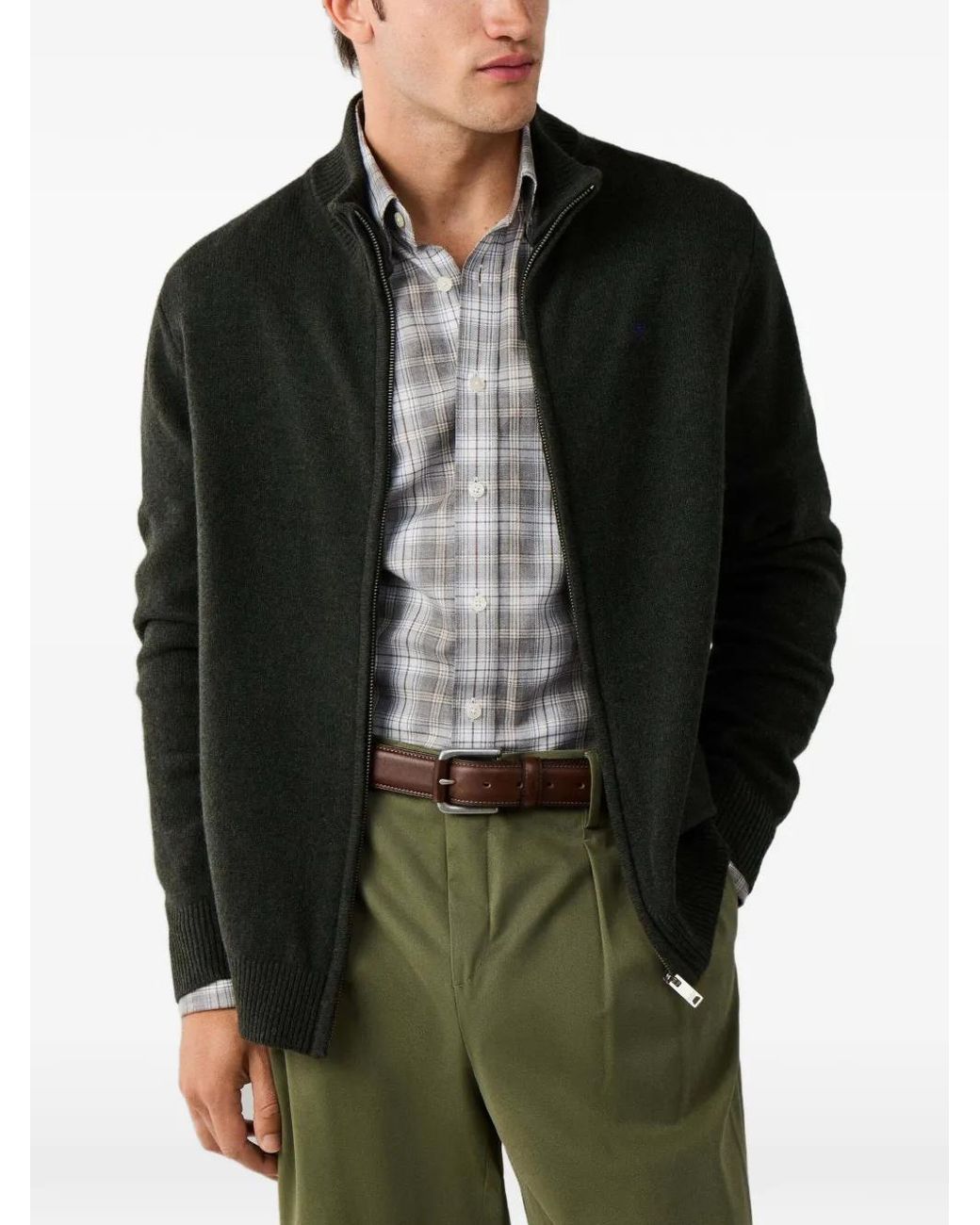 Hackett Black Zip-Up Lambswool Cardigan for men