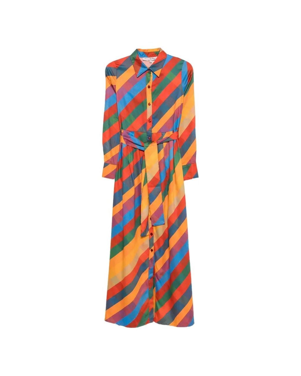 CONNOR & BLAKE Orange Robe Longue À Rayures Diagonales