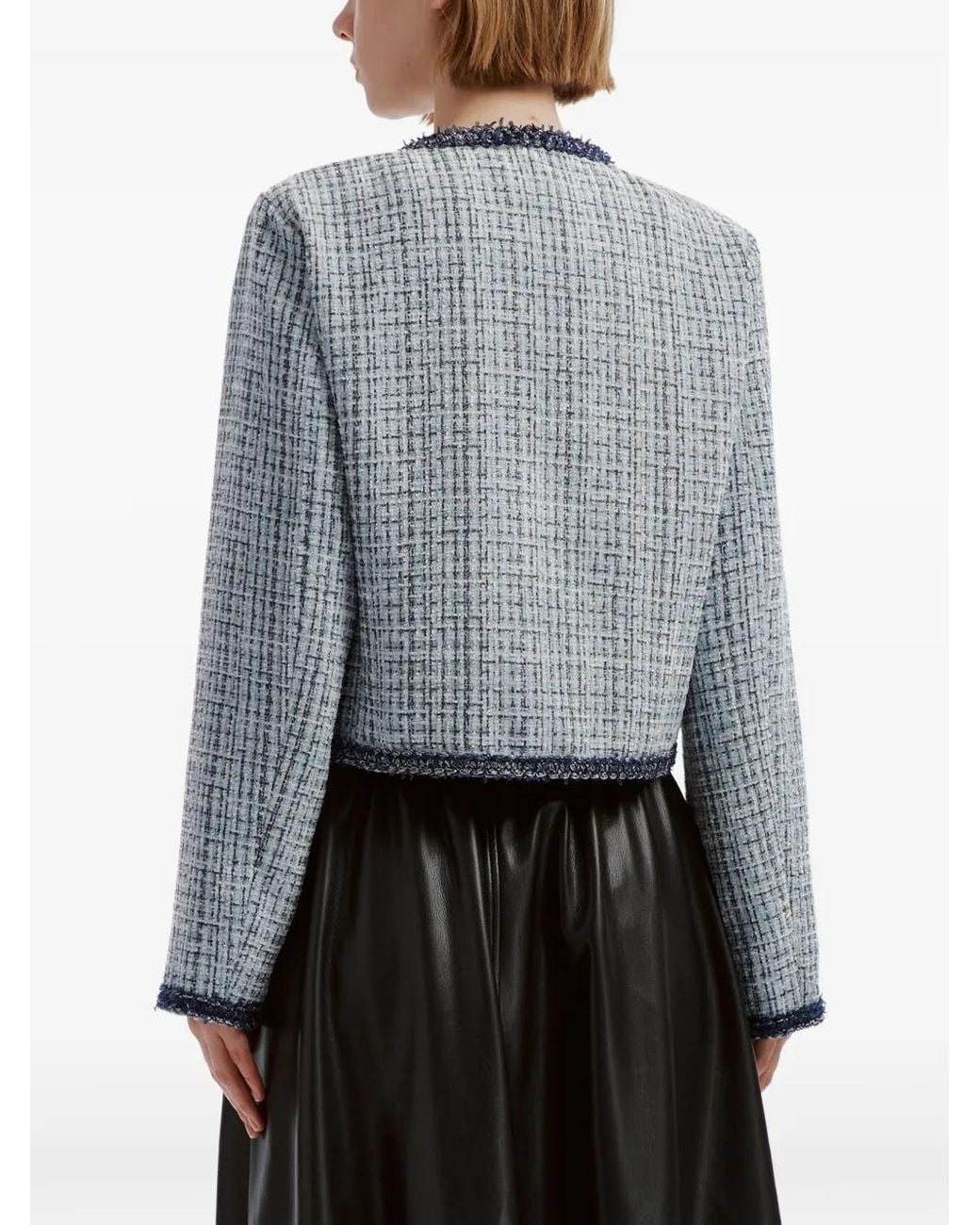 B+ AB Blue Tweed-Effect Braided-Trim Jacket
