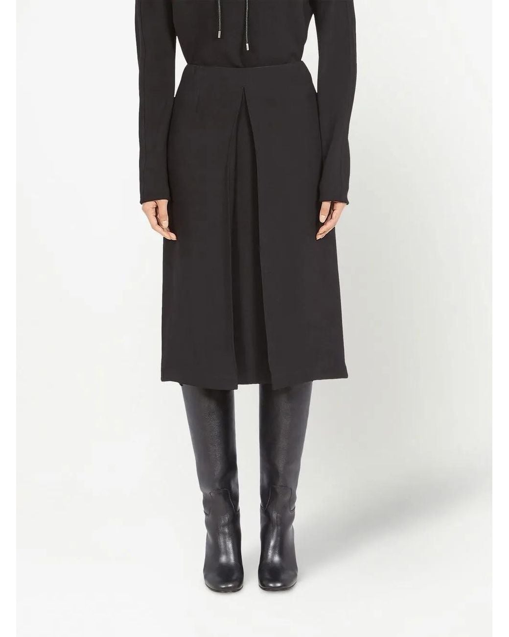 Ferragamo Black Pleat-Detail Midi Skirt