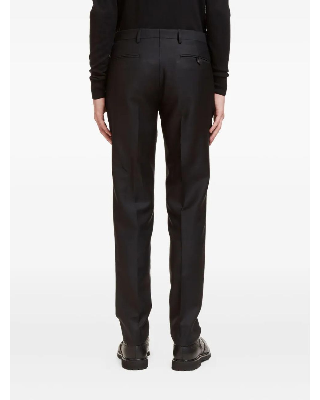 Aiezen Black Wool-Blend Tailored Trousers for men