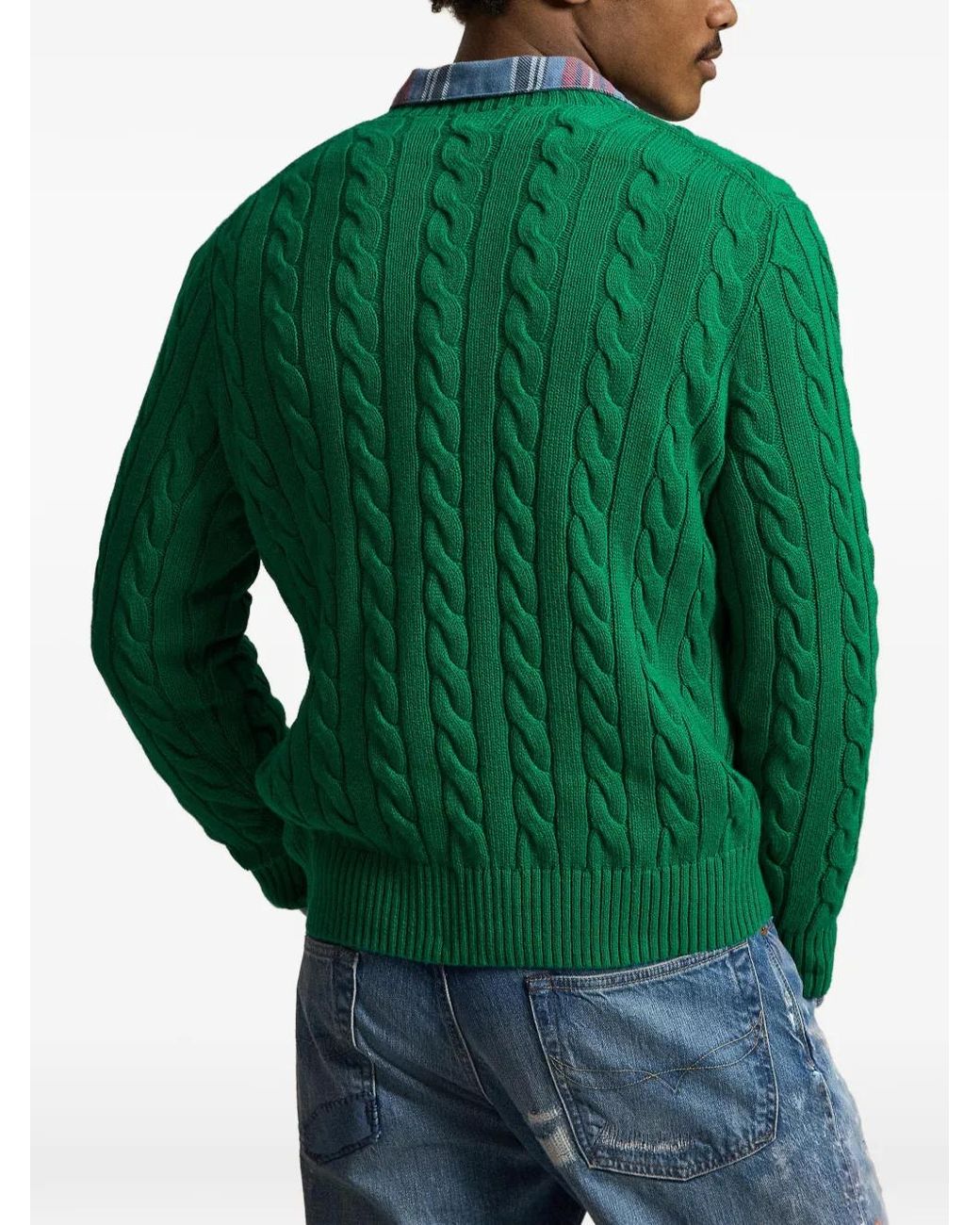 Polo Ralph Lauren Green Pony -Embroidered Cable-Knit Sweater for men