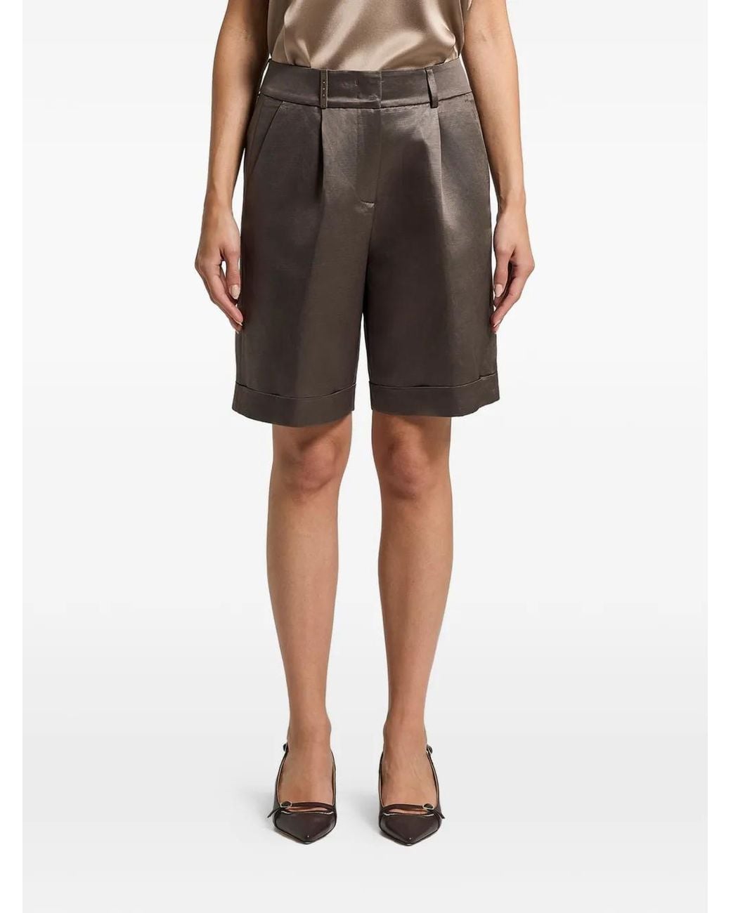 Peserico Black Pleated Turn-Up Shorts