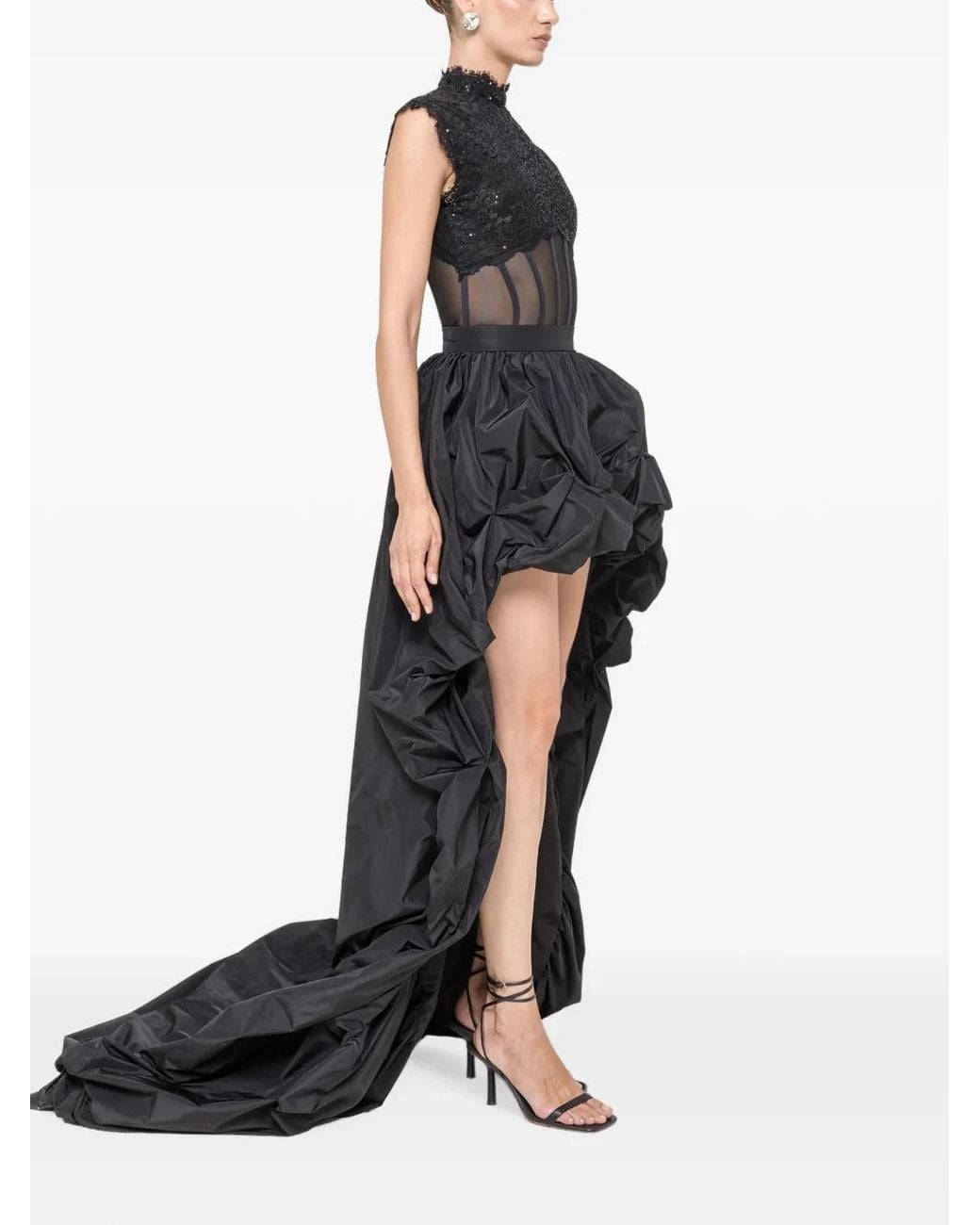 Nissa Black Sequin Details Tulle Corset Top