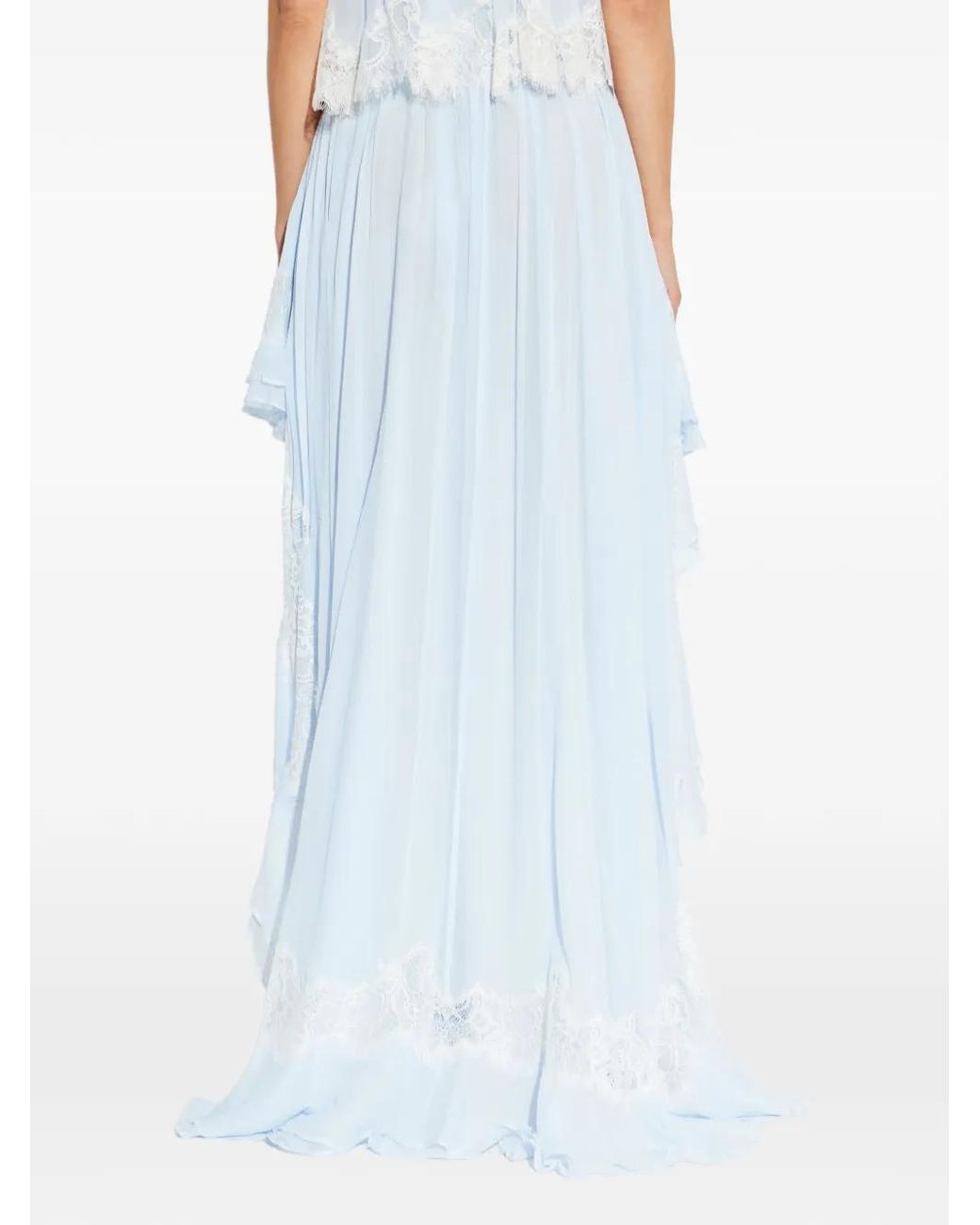 LoveShackFancy Blue Jolina Lace-Detail Ruffled High-Low Skirt