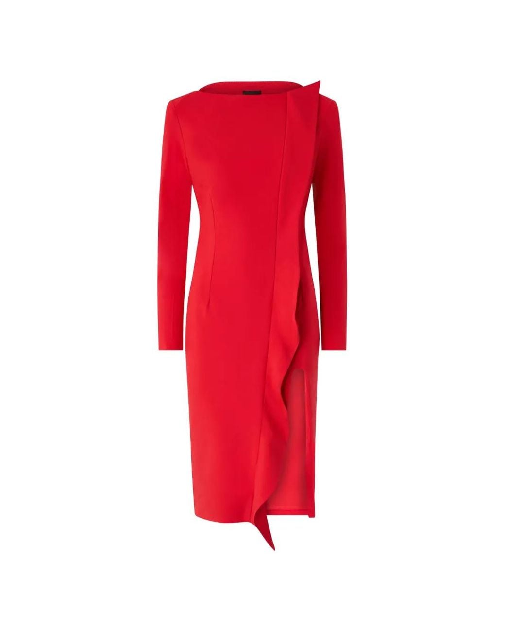 Pinko Red Midi Sheath Dress With Ruffle And Open Back