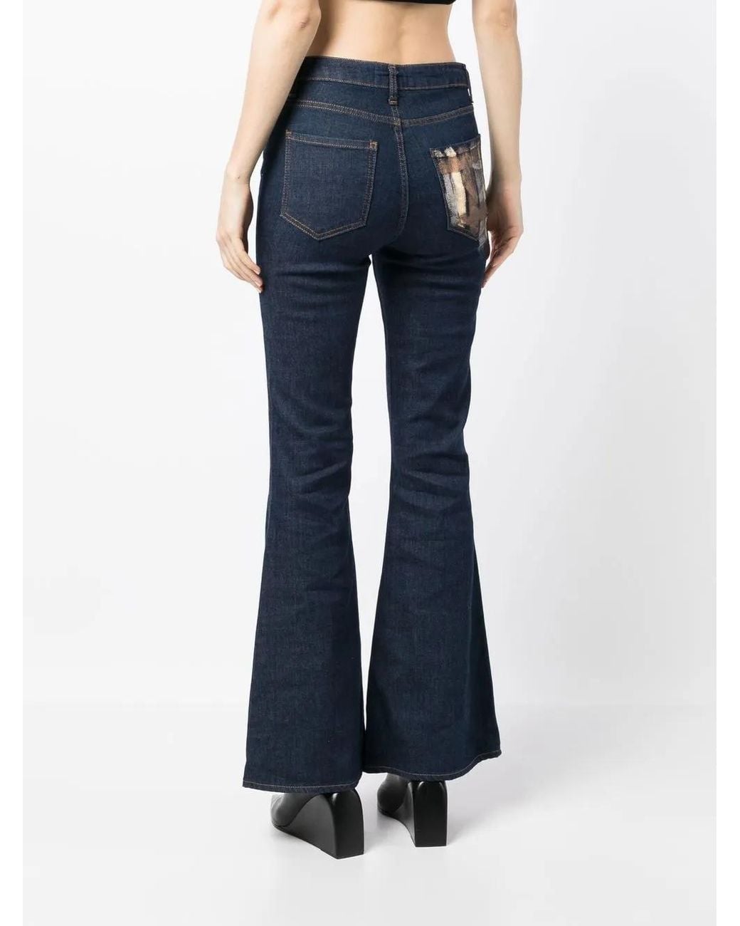 Madison Maison Blue Metallic-Print Flared Jeans