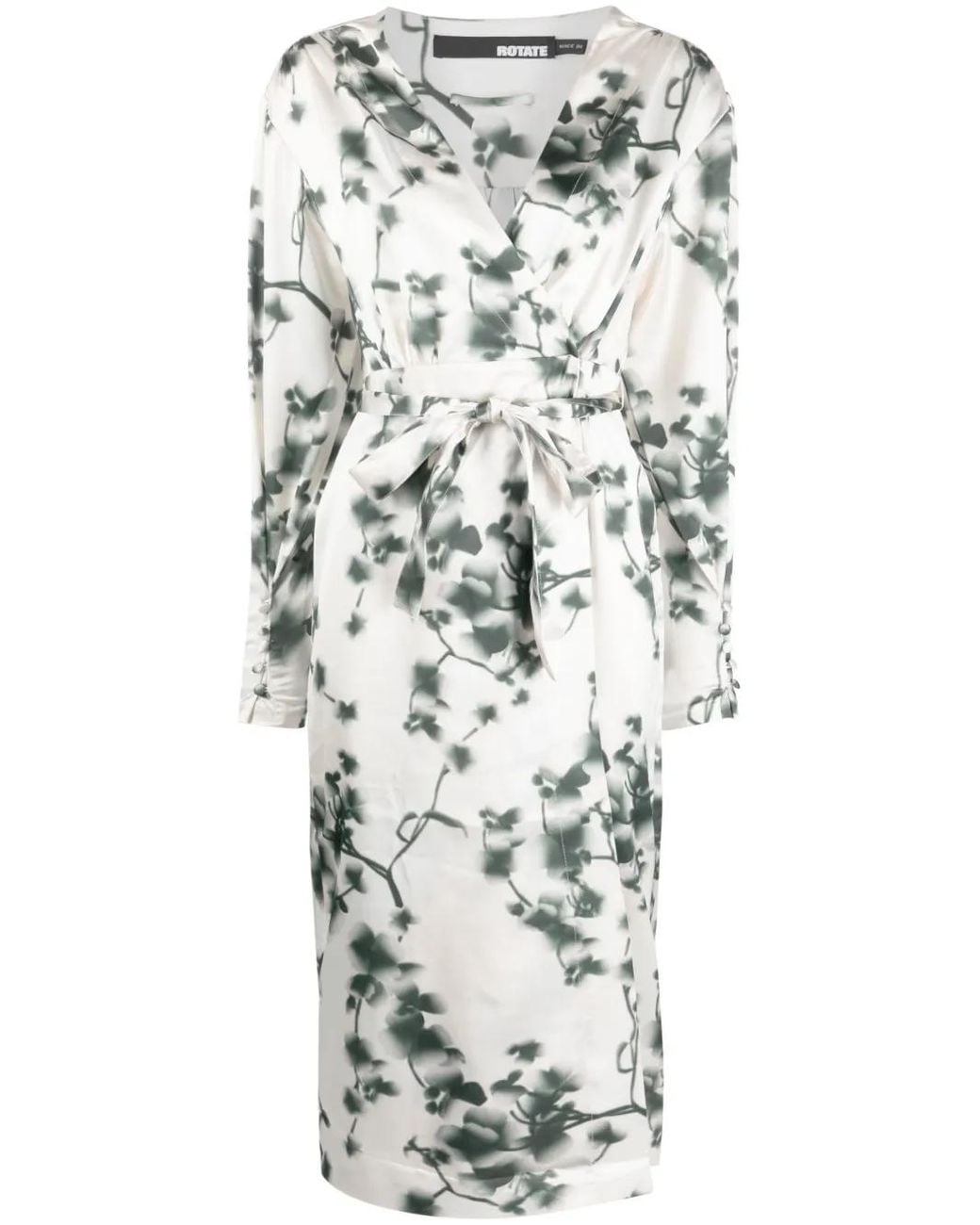 ROTATE BIRGER CHRISTENSEN Gray Abstract Floral-Print Midi Dress