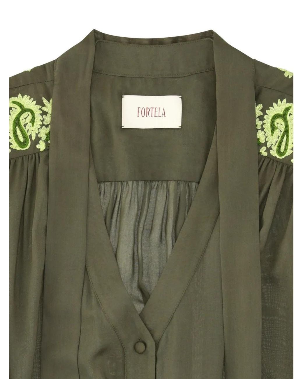 Fortela Green Alana Embroidered Midi Dress