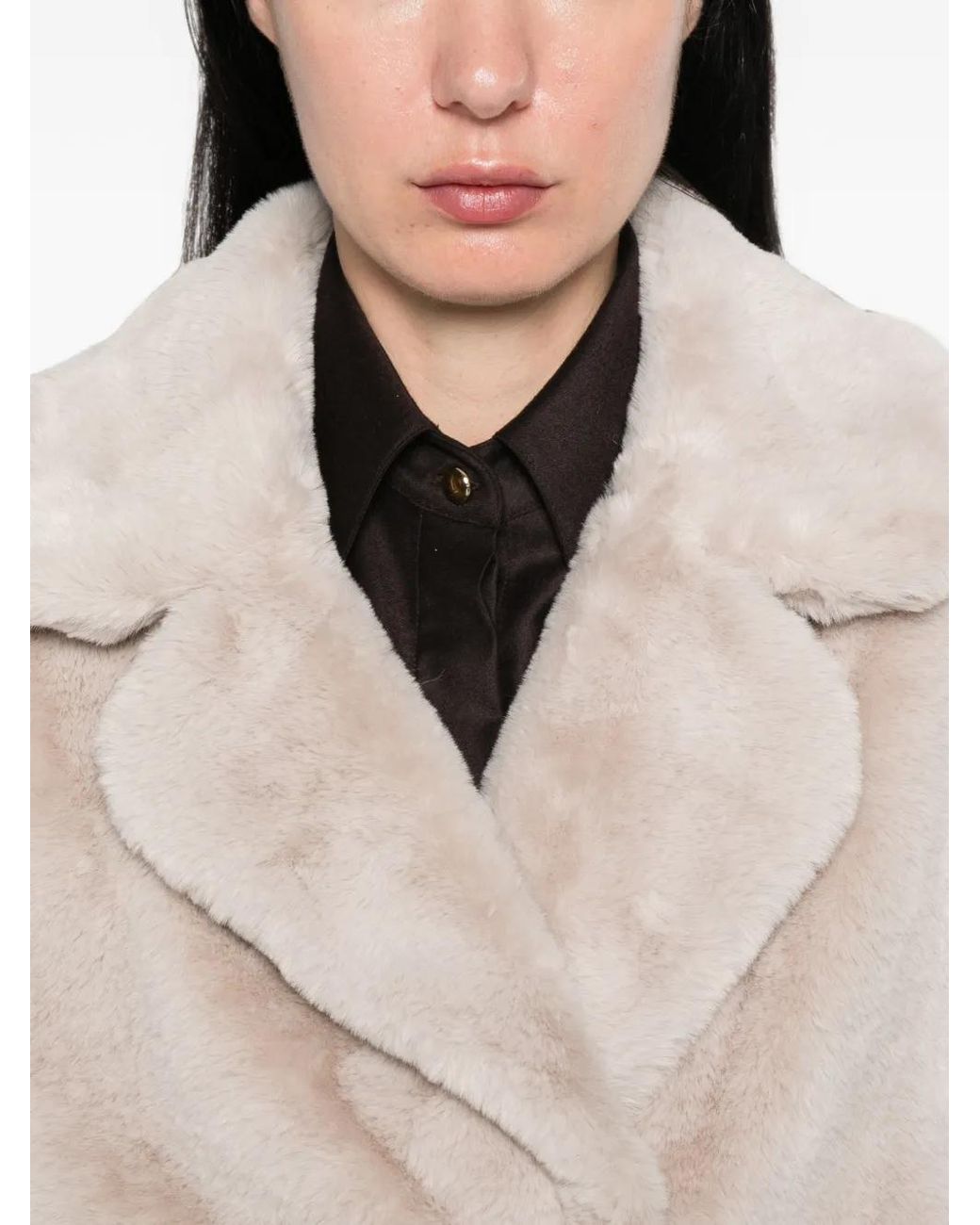 Herno White Manteau Croisé En Fourrure Artificielle