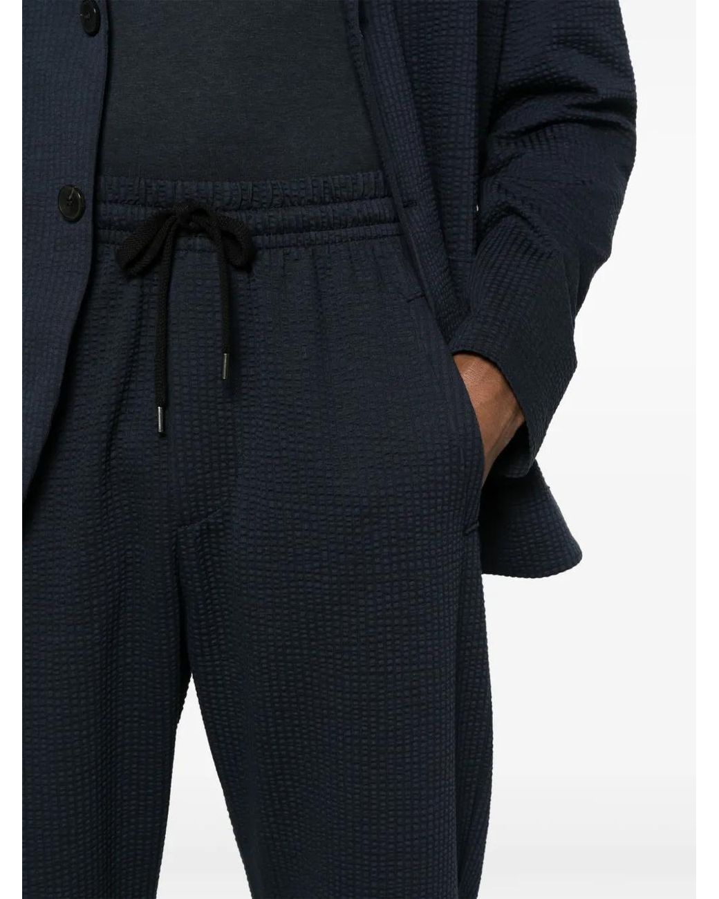 Harris Wharf London Blue Cotton-Blend Seersucker Trousers for men