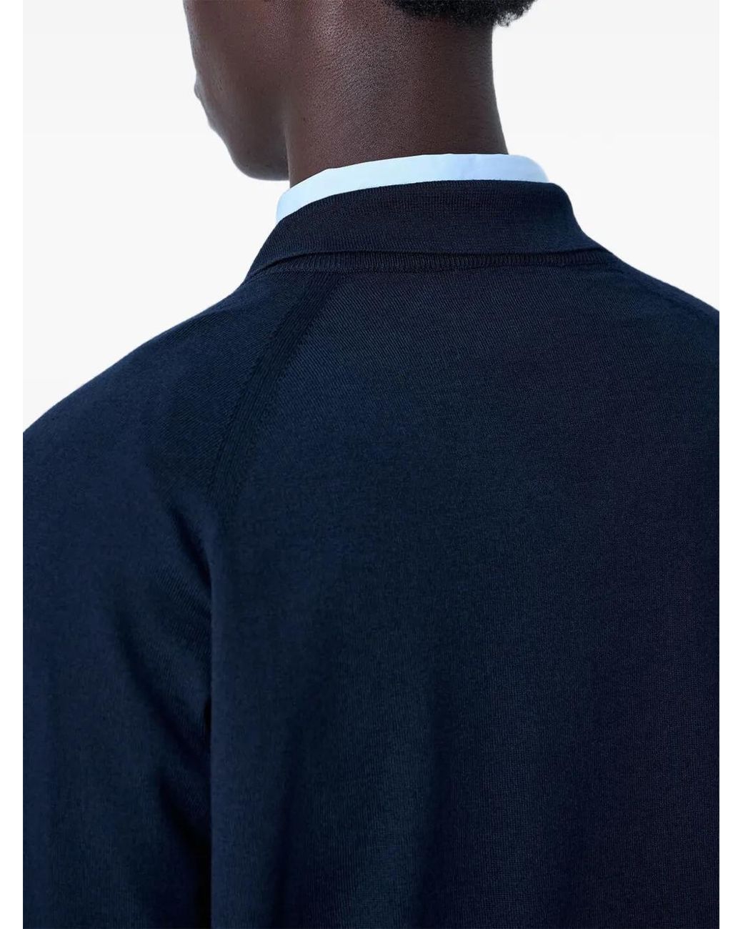 Miu Miu Blue V-Neck Logo-Patch Sweater for men