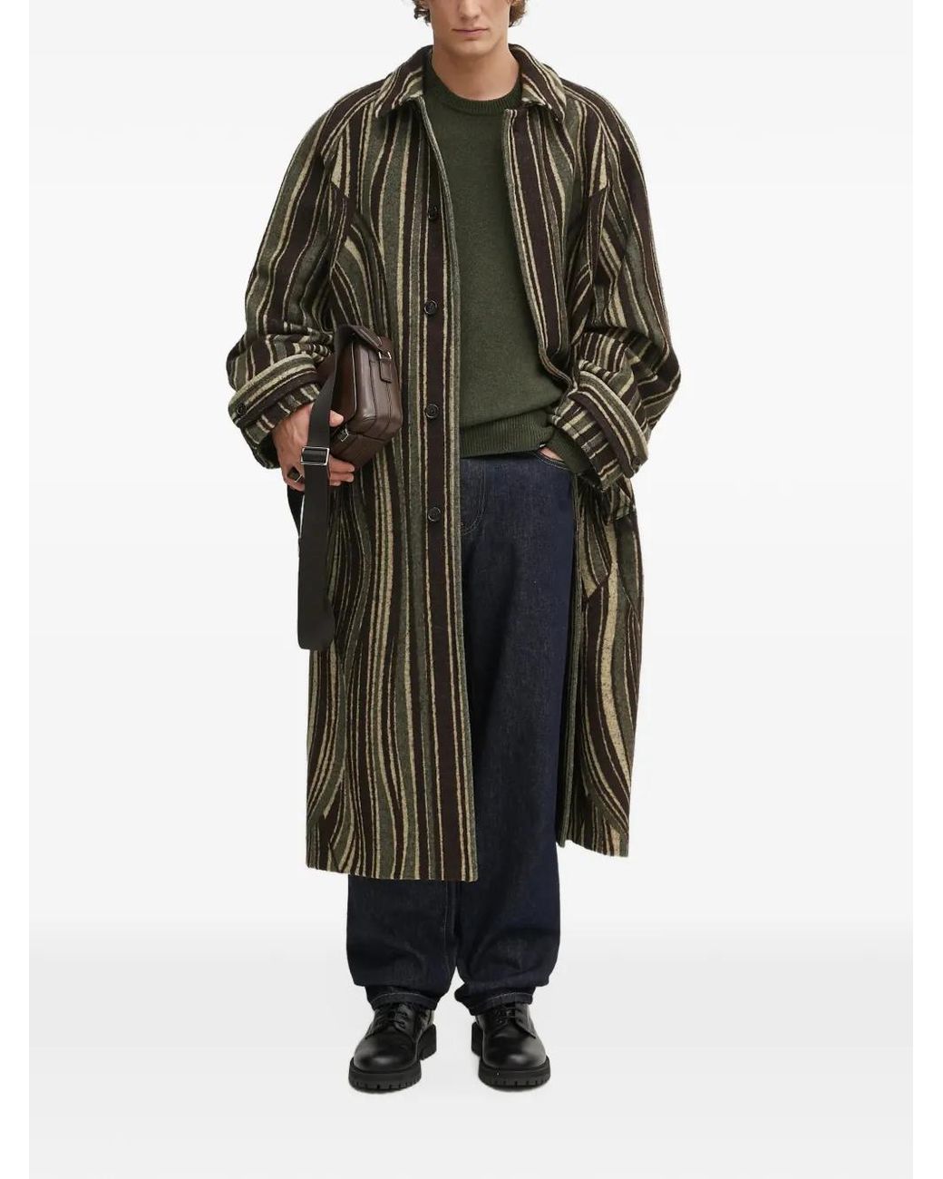 KENZO Green Striped Logo-Patch Coat for men