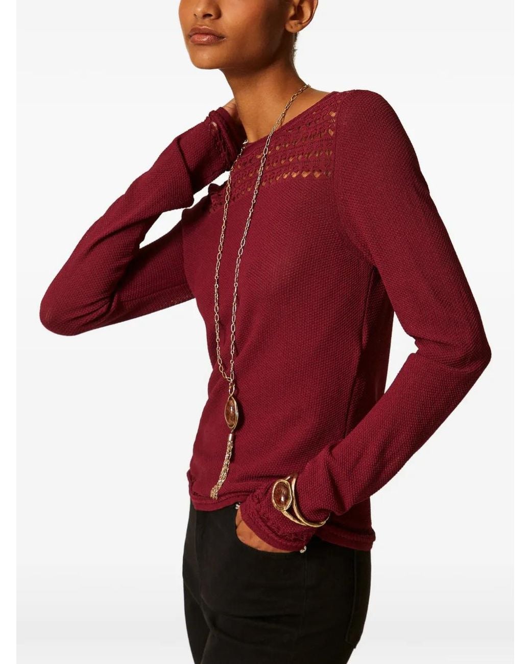 Twinset Red Crew Neck Jumper With Cable Pattern