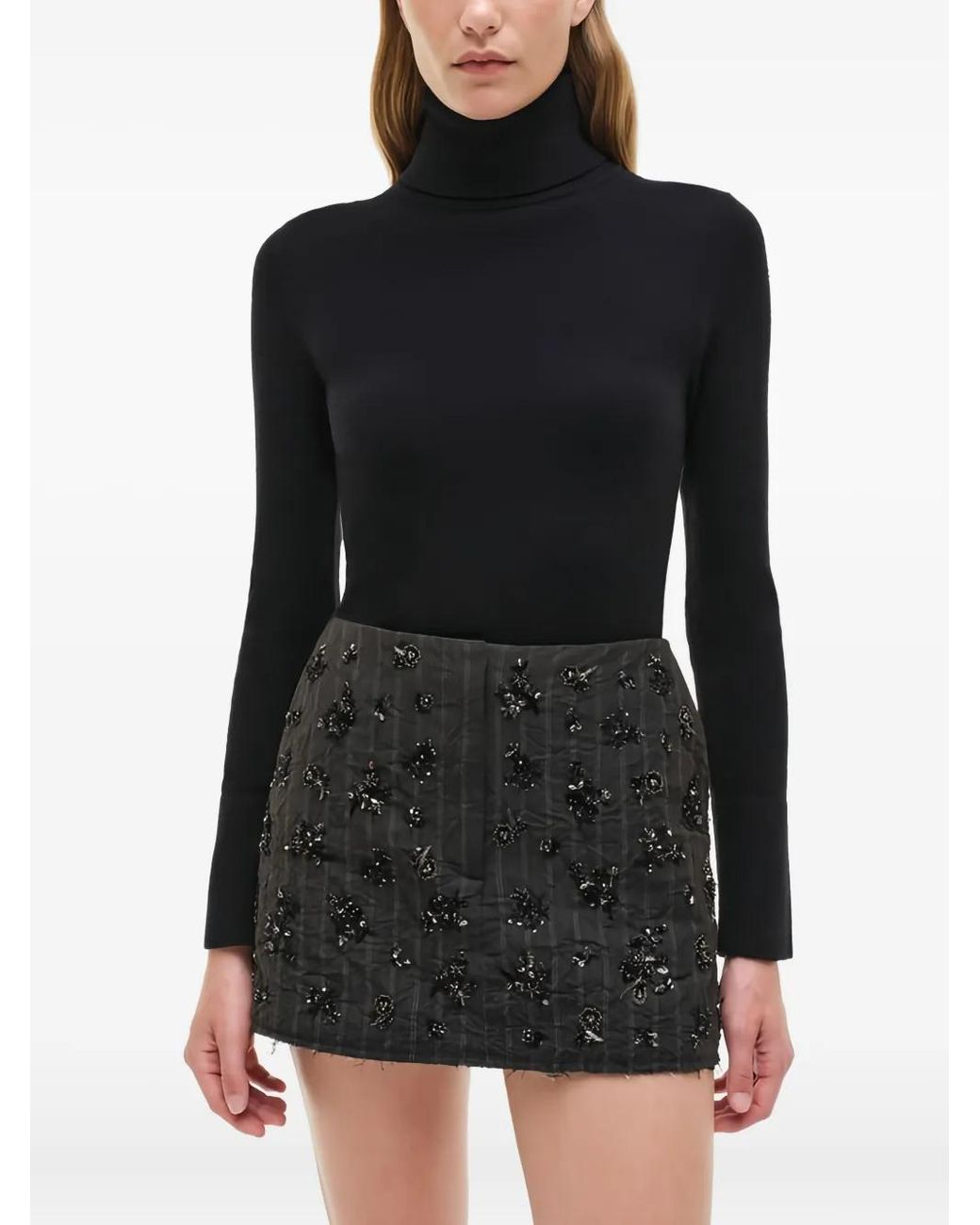 Jonathan Simkhai Black Striped Embellished Mini Skirt